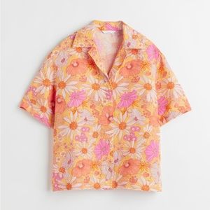 H&M Linen Blend Floral Short Sleeve Shirt
